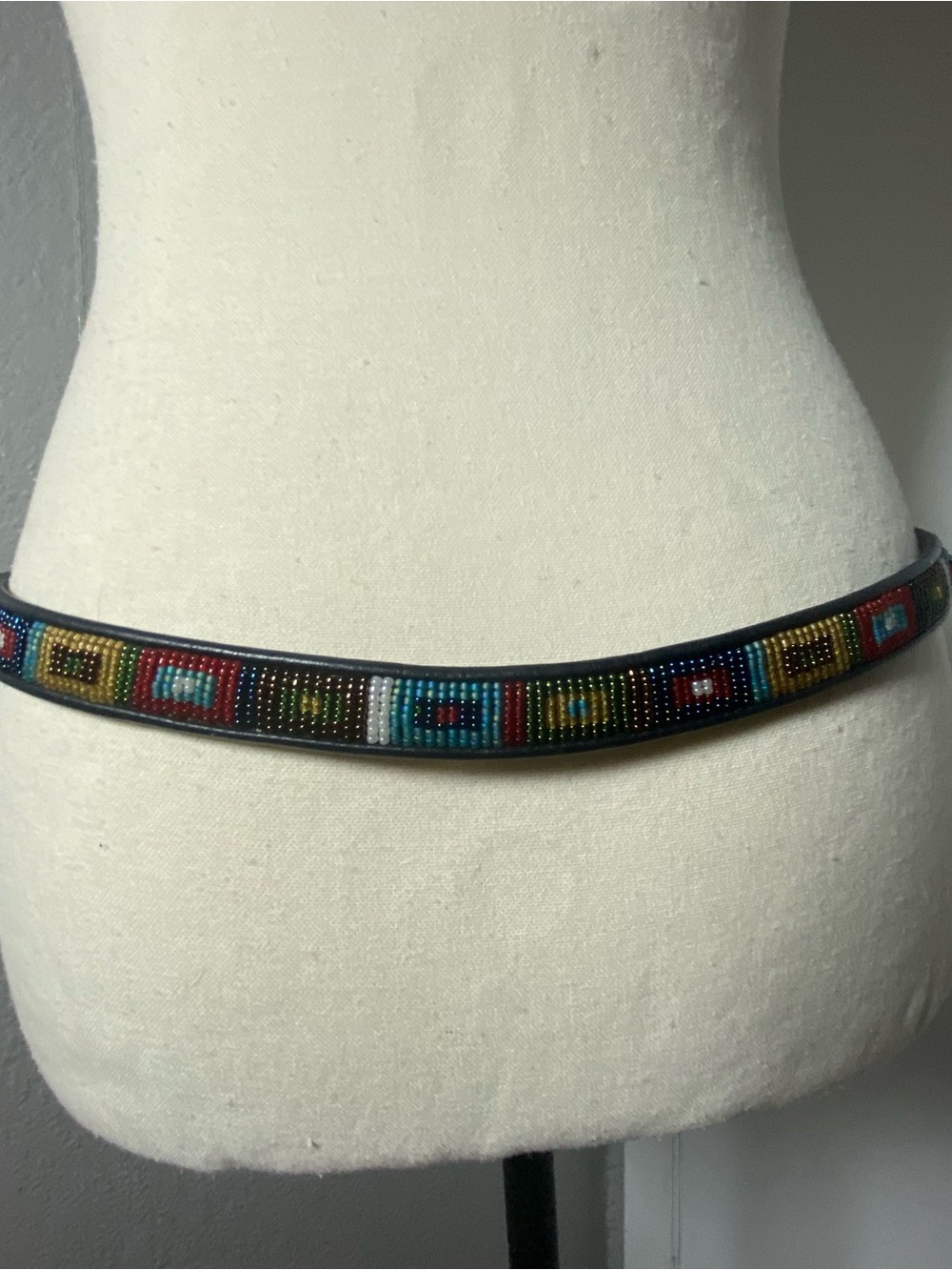 Y2K Brighton Black Leather Multicolor Beaded Skinny Belt Size XL - Picture 5 of 9
